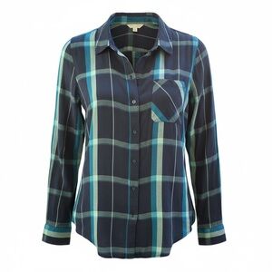 Lucky Brand Blue and Green Plaid Button-Up Shirt Size S